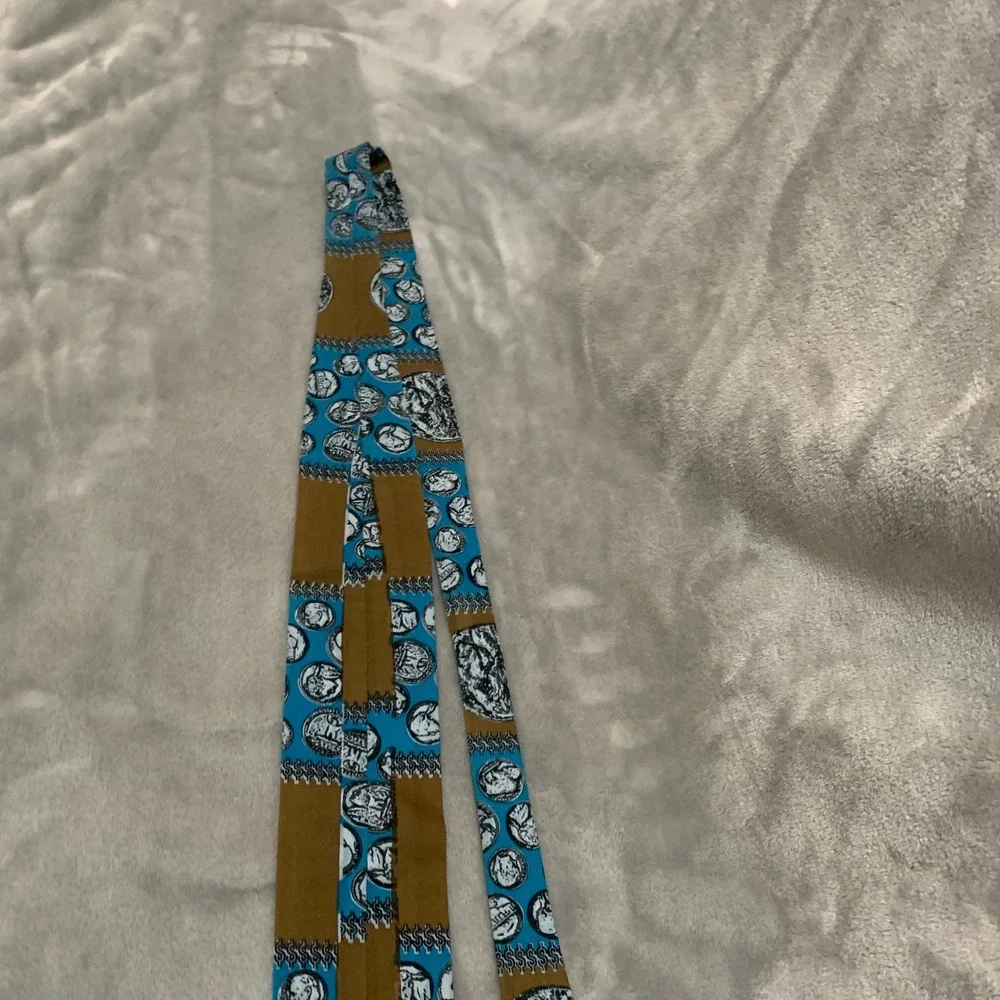 Vintage Rooster Jacob Reeds Sons Cotton Tie Blue Brown Buffalo Nickel Coin Print